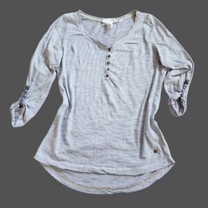 Grey Striped Henley Top, Women's S